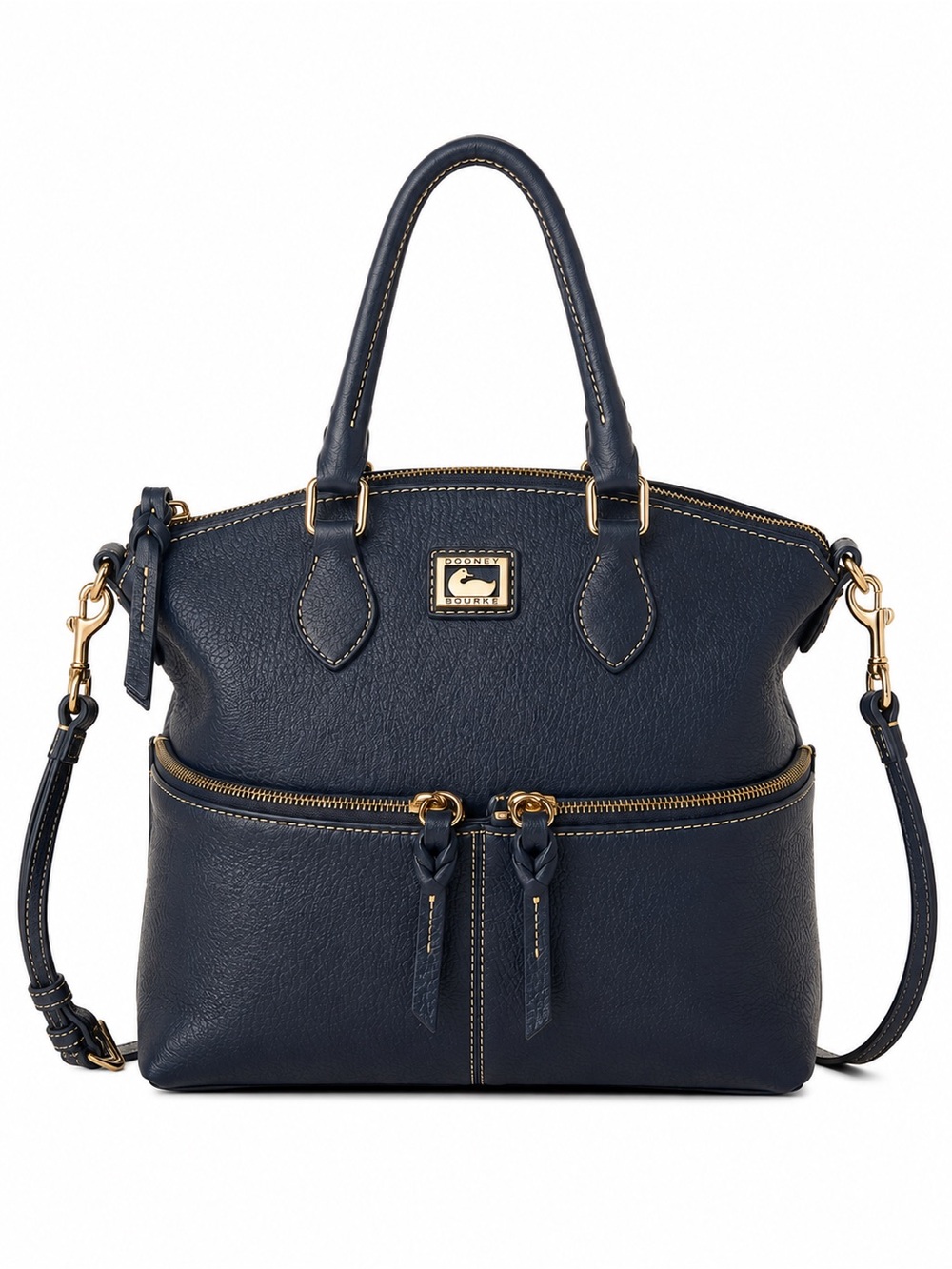 Dooney & Bourke Navy Pebble Leather Satchel Crossbody Bag Gold Hardware - Picture 14 of 14